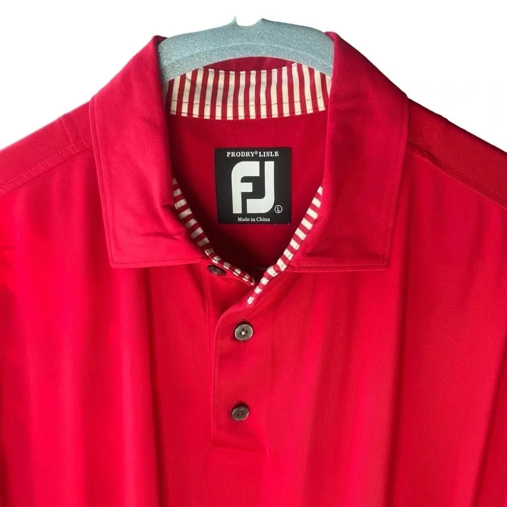 FOOTJOY Projoy Lisle Solid Red Short Sleeve Polo Shirt Golf Style Size large - Picture 3 of 10